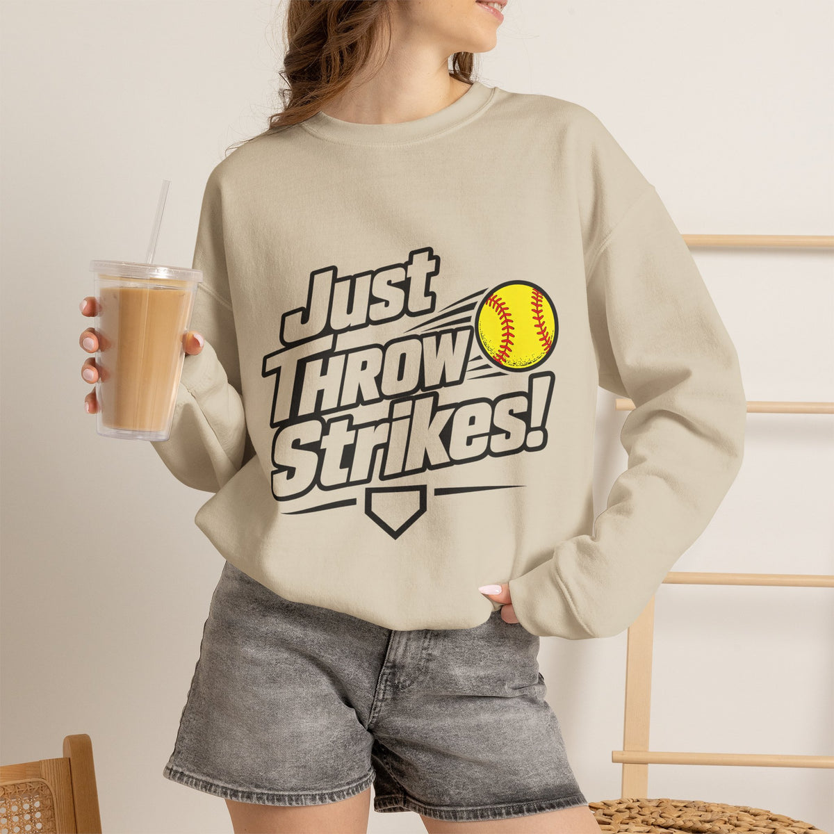 Just Throw Strikes! Softball Crewneck Sweatshirt